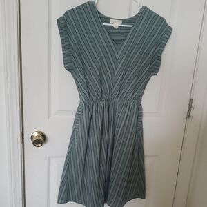 Monteau Green Striped V-Neck Mini Dress